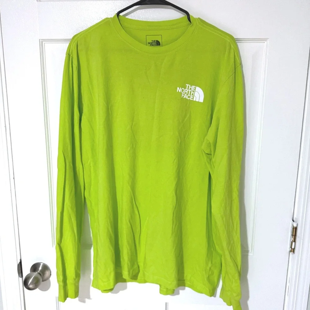 The North Face Mens XL Lime Green Long Sleeve Box Logo Graphic T-Shirt